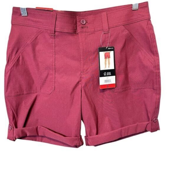 NWT Eddie Bauer Women’s Maroon Rolled Hem Bermuda Casual Shorts - Size 8 - Picture 1 of 5